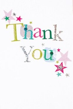 This charming thank you card encapsulates the spirit of joy and heartfelt appreciation often celebrated here in Perivale. Stitched in vibrant hues-lime, magenta, and sky blue-the words 'Thank You' take centre stage, each letter showcasing its own lively pattern or a subtle sheen of silver. The card's design calls to mind the bursts of colour lining Ealing's parks in spring, or the handcrafted treasures found at a local Perivale market. Stars in shades of magenta, teal, and gold are scattered like confetti across the corners, conjuring scenes from festive gatherings at Horsenden Hill or cheerful picnics by the canal. The subtly textured print and the glint in the silver accents add a tactile dimension, inviting a gentle touch much like running your fingers over fresh petals. The crisp white background offers an elegant, modern framework for this celebration of gratitude, making every detail of colour and sparkle stand out. As a Perivale florist, I find this card an ideal finishing flourish for any bouquet meant to say thank you-thoughtfully crafted and brimming with authenticity, it offers a warm reminder of the generosity that flows throughout our local community.