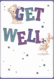 With an air of cheerful optimism, this get well card creates a moment of joy tailor-made for Perivale's close-knit community. Two charming characters-a cuddly, honey-hued teddy bear and a sprightly puppy-command the centre of the scene, energetically holding aloft and weaving around the grand, vividly painted indigo and teal letters of 'Get Well.' The background is a gentle cream, lending a soothing clarity that lets every affectionate detail shine. Playful stars in jewel-toned blue and purple drift across the card, adding a glimmering sense of magic, much as late dusk emboldens the sky over Perivale Park. Each character's illustrated fur is so soft and inviting, it conjures memories of comforting hugs or the touch of wild grasses on a walk along Ealing Road. This is more than just a message; it is an emotional salve, designed to deliver genuine comfort and hope to those in recovery. Perfect for sending to friends, family, or neighbours with flowers from Flowers Perivale, this card embodies the gentle strength of community support and the happiness found in small but meaningful gestures.
