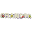 The photograph shows a long, horizontal sympathy tribute spelling out "GRANDPA" in large block capitals, arranged as a traditional funeral display against a simple white background that highlights every floral detail. Each letter is fully covered in white chrysanthemums, their small, tightly packed blooms forming a cushion-like surface that looks soft to the touch, symbolising purity, innocence, and the comfort of family memories. Around the base of each letter is a fine trim of pale lavender ribbon, its cool lilac tone delicately outlining the white flowers and adding a hint of gentle colour and refinement without overwhelming the design. The letters are supported on slim dark green bars, which discreetly keep the word aligned and suggest the careful planning and structure behind this sizeable memorial piece. To give the tribute character and warmth, the florist has added colourful sprays of fresh flowers: on the "G" and the "D", deep red anthuriums with waxy, heart-shaped petals and golden yellow spadices are tucked into rich green foliage, with tiny purple filler blooms adding depth and texture. On the first "A" and the final "A", elegant clusters of yellow-green orchids soften the snowy background, their lime-tinted petals and slender forms bringing a sense of hope and enduring affection. The result is a dignified, heartfelt arrangement that feels well suited to a Perivale funeral service, perhaps placed in a chapel near the open spaces of Horsenden Hill, where a family gathers to pay tribute to their grandfather with a display that quietly speaks of love, respect, and remembrance.